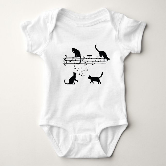 Cats Playing Music Notes Baby Bodysuit (Front)