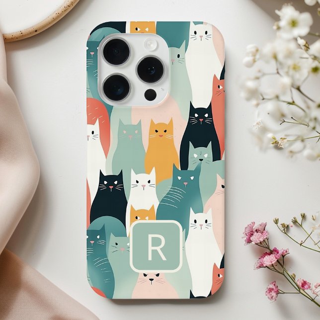 Cats Playing Neutral Pastel Pattern iPhone Case (Creator Uploaded)