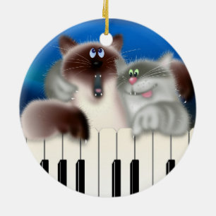 Cats Playing Piano Ceramic Tree Decoration
