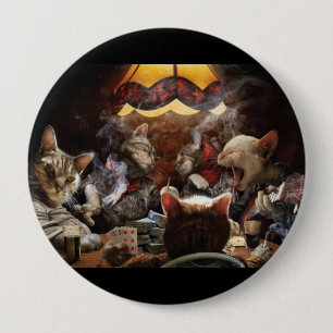 Cats playing poker 10 cm round badge