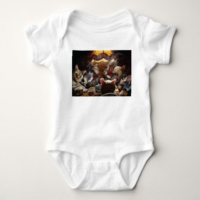 Cats playing poker  baby bodysuit (Front)