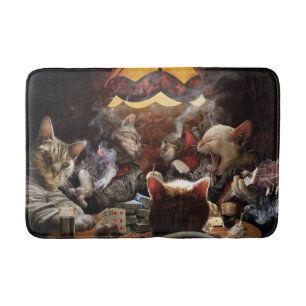 Cats playing poker bath mat