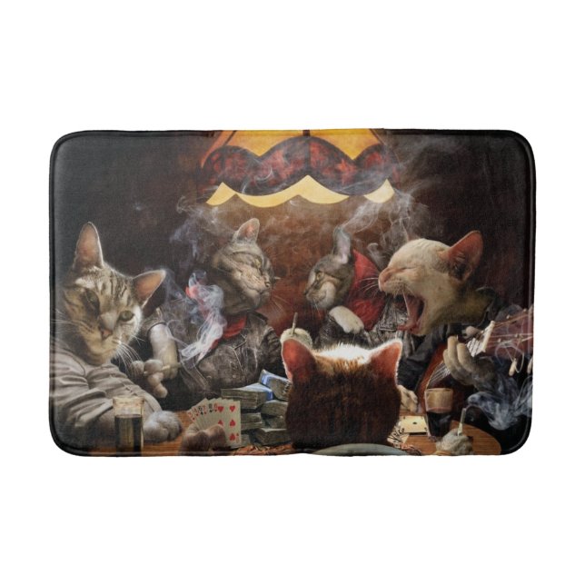 Cats playing poker  bath mat (Front)