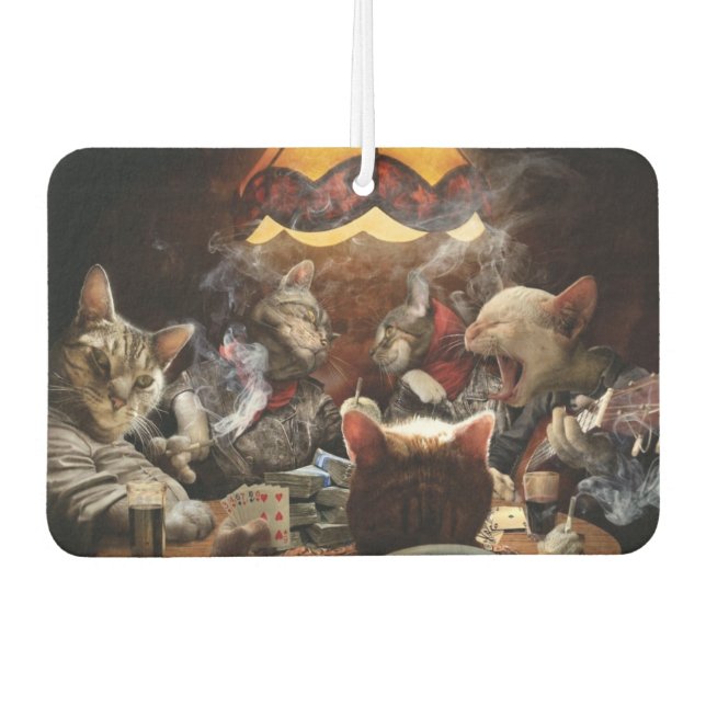 Cats playing poker  car air freshener (Front)