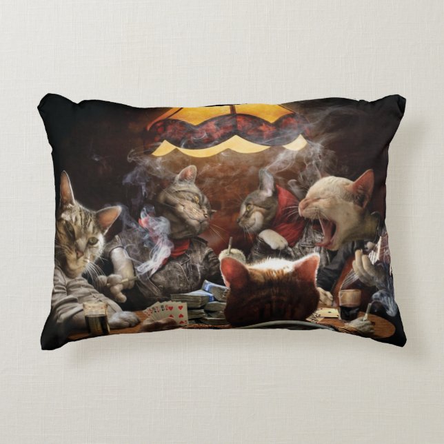 Cats playing poker   decorative cushion (Front)