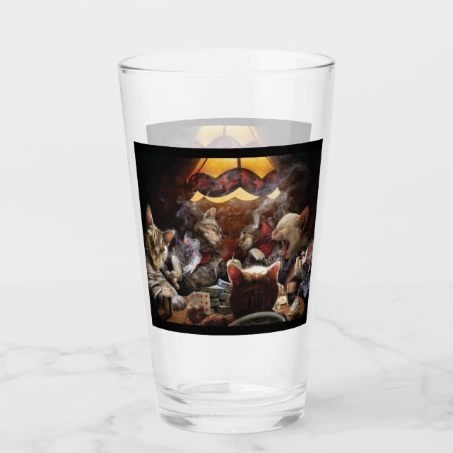 Cats playing poker   glass (Front)