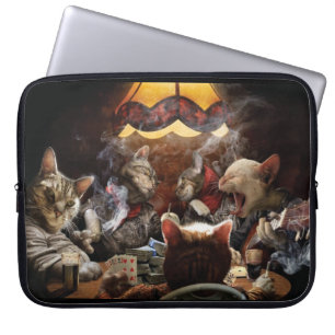 Cats playing poker   laptop sleeve
