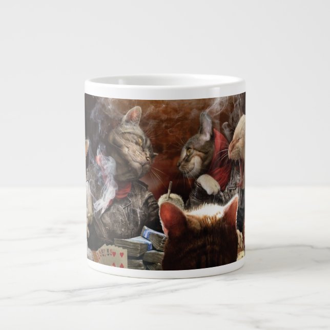 Cats playing poker large coffee mug (Front)
