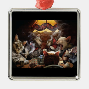 Cats playing poker  metal tree decoration