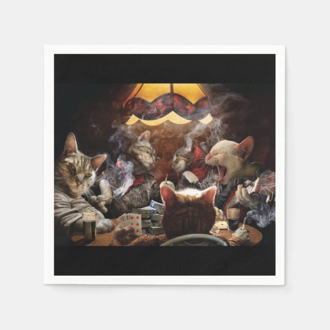 Cats playing poker   napkin (Front)