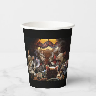 Cats playing poker paper cups