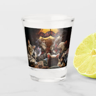 Cats playing poker  shot glass