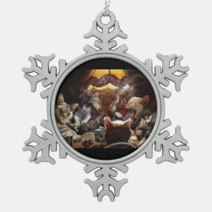 Cats playing poker   snowflake pewter christmas ornament