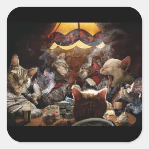 Cats playing poker  square sticker