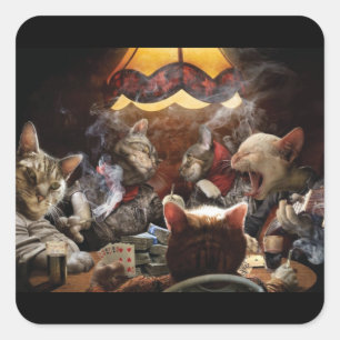 Cats playing poker square sticker