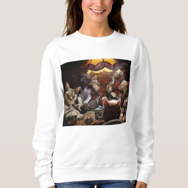 Cats playing poker   sweatshirt (Front)