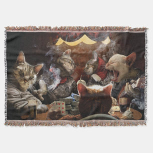 Cats playing poker throw blanket