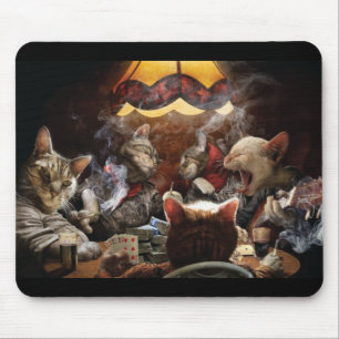 Cats playing poker  throw pillow mouse pad