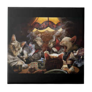 Cats playing poker tile