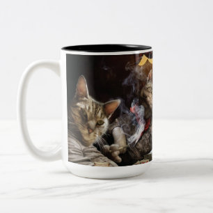 Cats playing poker Two-Tone coffee mug