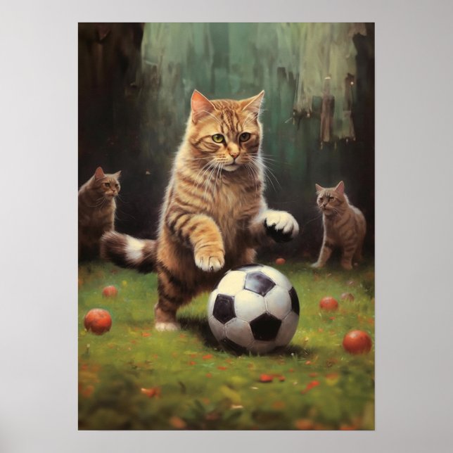 Cats Playing Soccer Poster (Front)