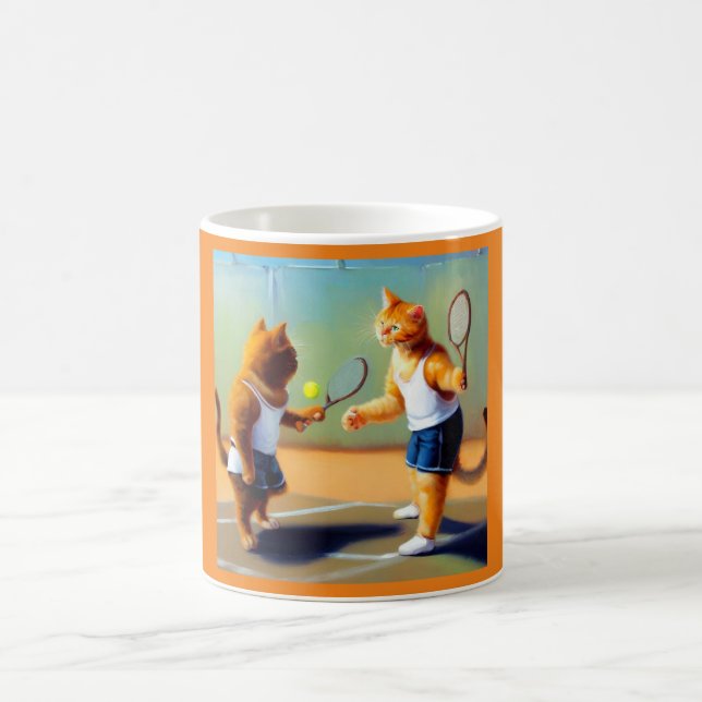 Cats Playing Tennis Coffee Mug (Center)