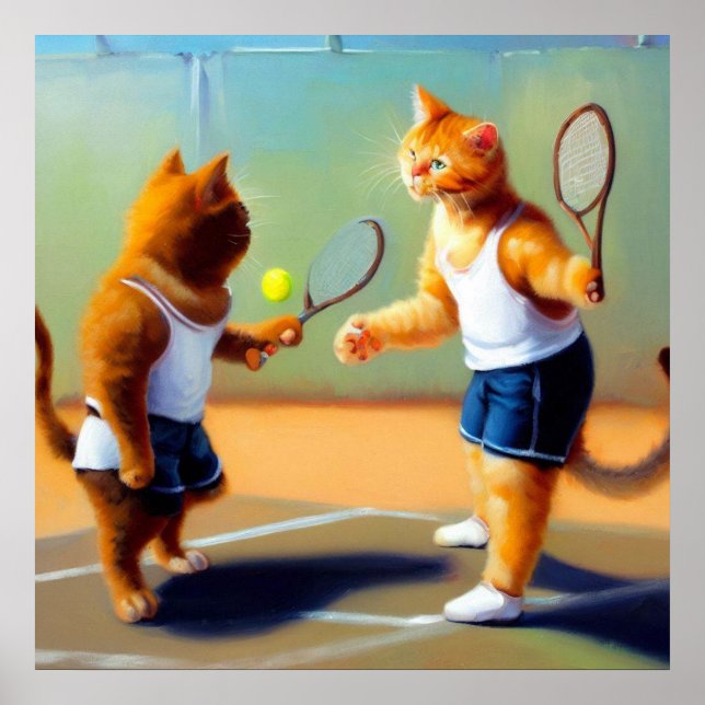Cats Playing Tennis Poster (Front)
