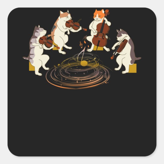 Cats Playing Violin Cello Music Cat Lover Square Sticker (Front)