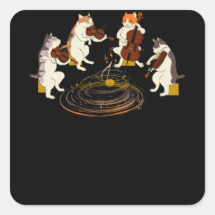 Cats Playing Violin Cello Music Cat Lover Square Sticker