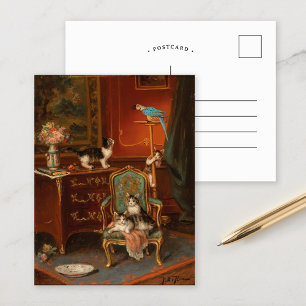 Cats Playing with a Parrot Jules Le Roy Postcard