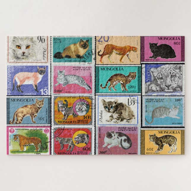 Cats Postage Stamps Collage Jigsaw Puzzle (Horizontal)