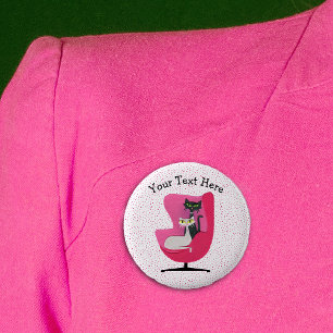 Cats Pretty Eyes Mid Century Pink Chair Dots 6 Cm Round Badge