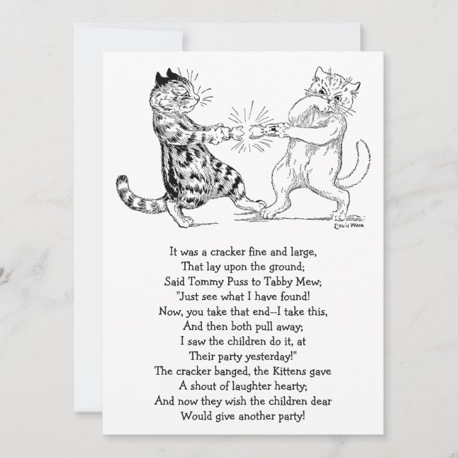 Cats Pulling Cracker Invitation (Front)