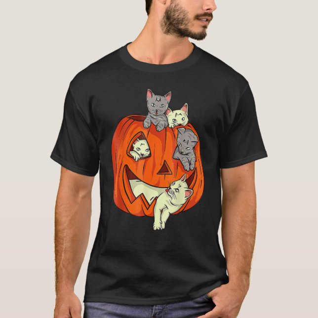 Cats Pumpkin Carved Jack O Lantern Cat Halloween C T-Shirt (Front)