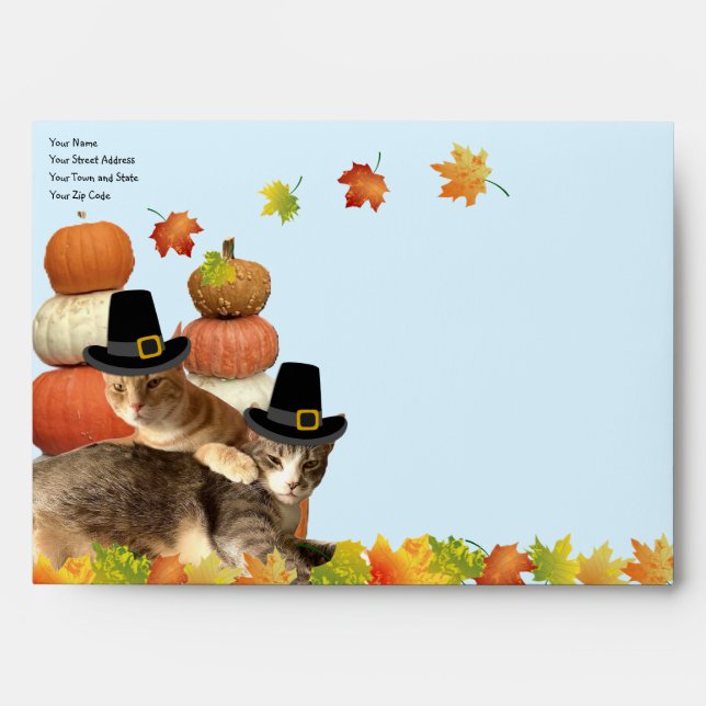 Cats, Pumpkins, and Fall Leaves  Envelope (Front)
