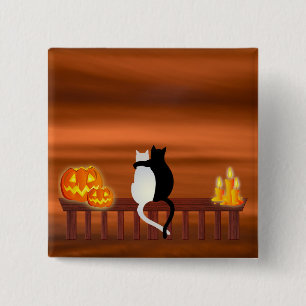 Cats Pumpkins Candles Halloween 15 Cm Square Badge