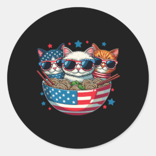 Cats Ramen Anime American Flag Usa Funny 4th Of Ju Classic Round Sticker