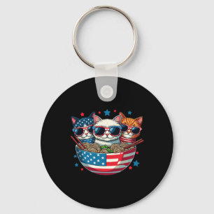 Cats Ramen Anime American Flag Usa Funny 4th Of Ju Key Ring