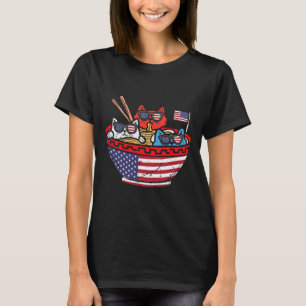 Cats Ramen Anime American Flag Usa Funny 4th Of Ju T-Shirt