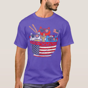 Cats Ramen Anime American Flag USA Funny 4th Of Ju T-Shirt