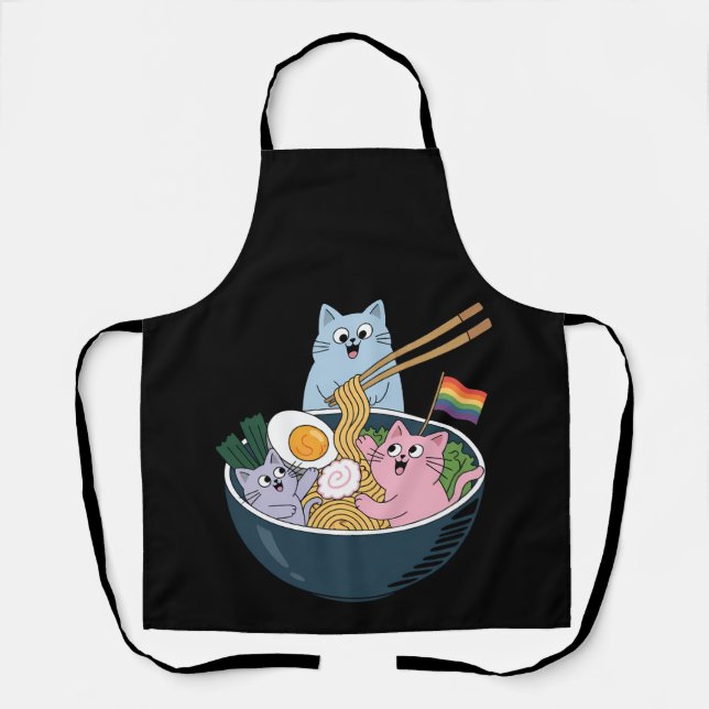 Cats Ramen Rainbow LGBTQ Gay Lesbian Pride Ally Apron (Front)
