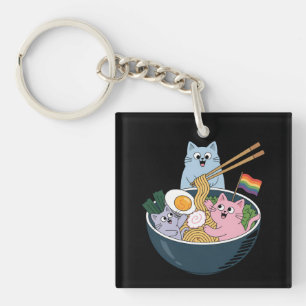 Cats Ramen Rainbow LGBTQ Gay Lesbian Pride Ally Key Ring