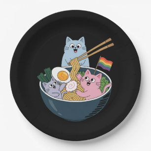 Cats Ramen Rainbow LGBTQ Gay Lesbian Pride Ally Paper Plate