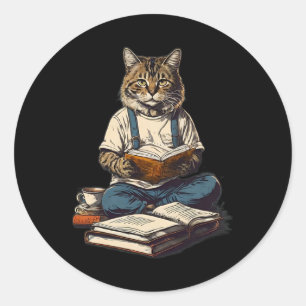 Cats Reading A Book Graphic Cat Kitten Lovers 1  Classic Round Sticker
