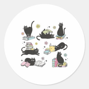 Cats Reading Books Shirt Cat Lover Kitten Reading  Classic Round Sticker