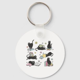 Cats Reading Books Shirt Cat Lover Kitten Reading Key Ring