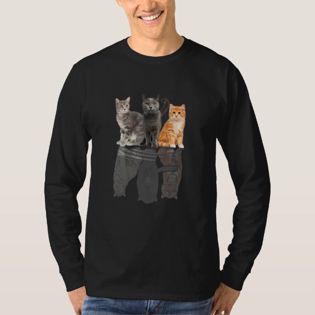 Cats Reflection Mirror Puma Cheetah Tiger Funny Ca T-Shirt (Front)