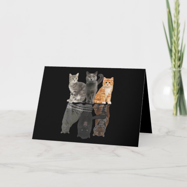 Cats Reflection Mirror Puma Cheetah Tiger Funny Card (Front)
