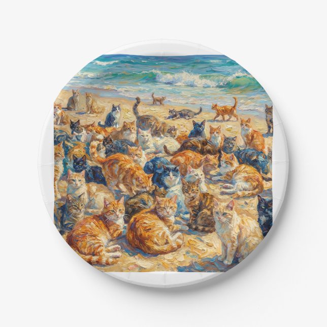 Cats Relaxing On Beach Plate (Front)