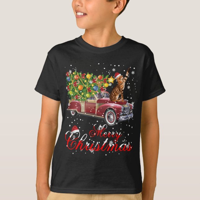 Cats Rides Red Truck Christmas Pajama T-Shirt (Front)